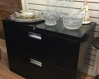 Two large black metal lateral file cabinets 
