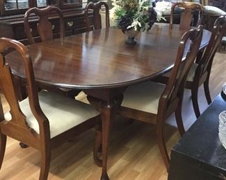 Crescent Cherry Dinning Room Table w/ 6 Chairs & China Cabinet 