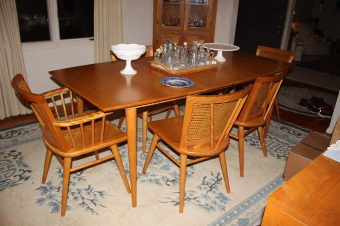 1955 Dinette set, light cherry solid wood.  Fantastic wood condition.  "two chairs need slight cane repair.  Overall stellar condition for wood and condition