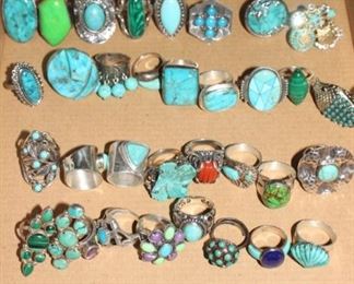 All sterling rings.  Many turquoise. 