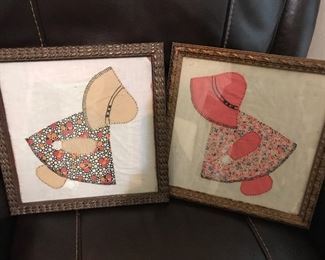 Vintage quilt pieces framed