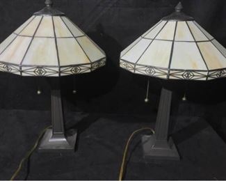 095 Pair of Table Lamps Glass Shades