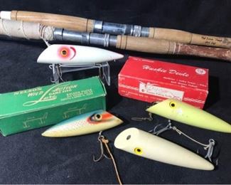 029 Vintage Fishing Lures  Rods Nelson, DeeGee, Minser