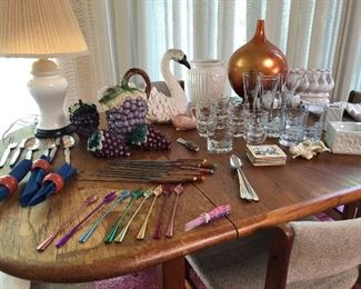 Collection table-top / serving items including fondue forks, ice-tea spoons, vintage napkin rings and more!