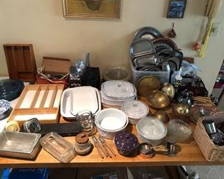Various baking and serving dishes.