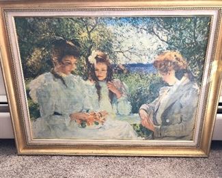 Frank Benson, "Portrait of My Daughters" reproduction - oil painted on board, framed. 