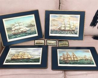 Scully & Scully Clipper Ship Table Mats and coasters (4x table mats, 3x coasters).