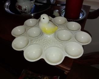 Beautiful little vintage egg dish with chicken