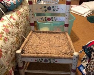 Mary early milk painted chair with Rush seat