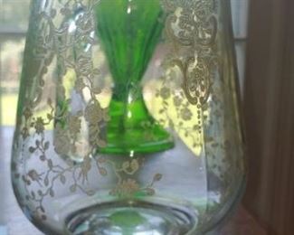 Vintage Glastonbury lotus flower pitcher 22 kt gold