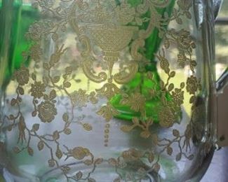 Vintage Glastonbury lotus flower pitcher 22 kt gold