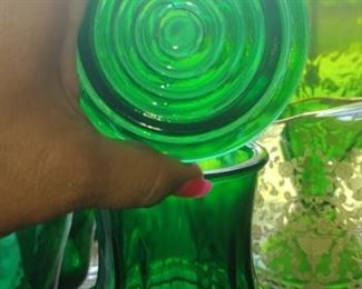 Rare Evergreen Manhattan juice or water carafe complete with glass top Anchor Hocking