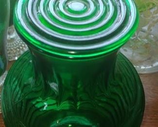 Rare Evergreen Manhattan juice or water carafe complete with glass top Anchor Hocking