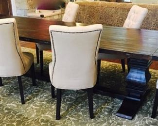 Restoration Hardware Dining Room armchairs, tufted with Nailhead Backs (pair)
