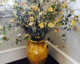 Large Yellow Floor Vase with Floral Arrangement. (1 of 2)