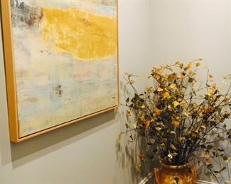 Large Yellow Floor Vase with Floral Arrangement. (2 of 2).