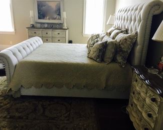 1 Upholstered Tufted Headboard and Footboard Bed Frame, King Size, Smith Brothers/Whitley Galleries