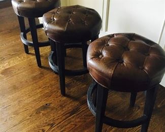(3) Leather Stools, 24"H