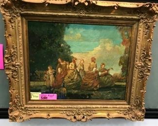 Ettore  Caeser,  "Madrigal" oil on panel, circa 1920.  34 x 40 in. framed. Gallery Price $8000.  New Sale Price: $3,200.
