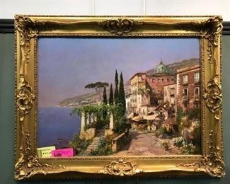 A. Arnegger, Amalfi Market, c. 1915, oil on canvas, 40 x 50 in. framed.  Gallery Price $20,000. Sale Price $9500. This outstanding Arnegger is displayed in its original frame. 
