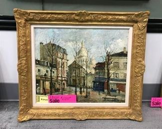 Sauderman, "Montmartre, with Sacre Coeur in distance", oil on canvas, dated 1949. Oil on canvas 31 x 39 in. framed.  Gallery Price $9000.  Sale Price: $3900.  View Less
