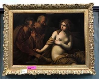 "Susanna & The Elders" oil on canvas, circa 1820. (this is  an original copy after Guido Reni, circa 1640).  Gallery Price $10,000. Sale Price: $5500. 
  
