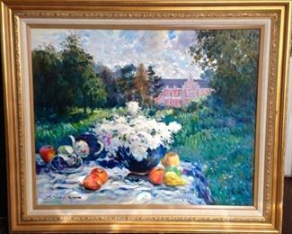 Malva, French Country Still Life, c. 1990,  43x50 framed, Gallery Price $10,000.  Sale Price $5900.
