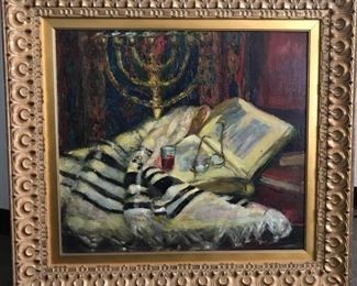 Judaic Still Life, oil on canvas, circa 1920's-1930's painterly technique of the 20th century School of Paris, 36 x 40 in. framed.  Unsigned.  Gallery Price $3,000. Sale Price $1500. 