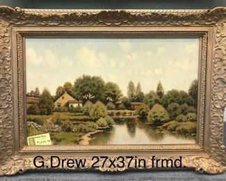 George Drew, "New England Homestead" oil on canvas, circa 1920's, 27 x 37 in. framed.  Gallery price $3500. Sale Price $1599.