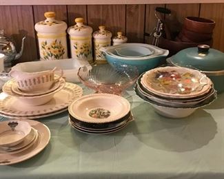 Sears & Roebuck Vintage Canister Set, Vintage Pyrex Dishes and other items