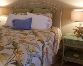 Queen bed with metal headboard