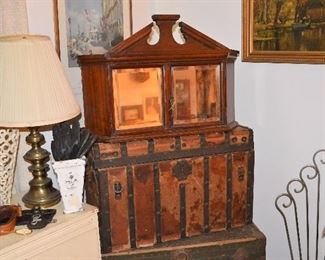 English Corner Cabinet, beveled mirror doors