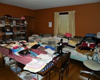 Fabric, bed linens, blankets, towels, 1940's Singer sewing machine