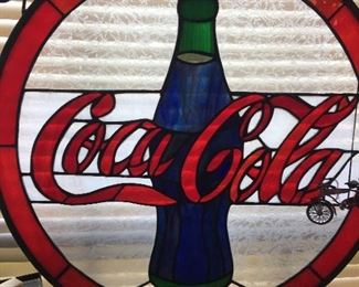 Gorgeous Stained Glass  Coca-Cola With Chain to Hang in Window
   20” in Diameter