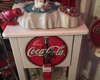 Sweet Coca- Cola Table with Drawer & Shelf
(12” Depth x 13.5” wide & 22” Height)