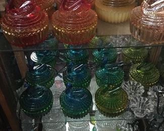 Vintage Swan Powder/ Boudier or Candy Glassware in Every Color Glass Imagineable ( Over 25 through out  home)