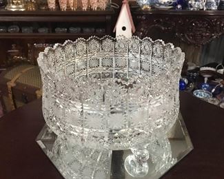 Stunning Bohemia Queen Lace Hand Cut Crystal Footed Bowl with Original Receipt Purchased in 1966 from Koury’s in Rayne, La 