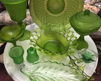Lovely Collection Of Frosted Green Glassware