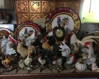 Large Collection Of Roosters from  32” Tall to 3” Tall ( Over 50)