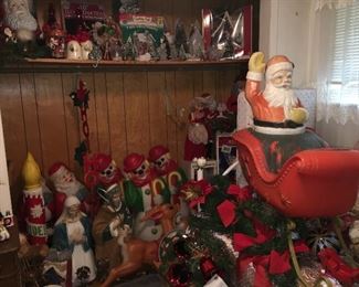 Rare Vintage Blow Mold Santa On Sleigh with (2) Reindeer (sorry not pictured)  (Height 36” x  Length 38”)