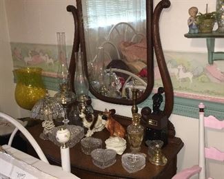 Lovely Antique Oak Dresser with Full Length Mirror