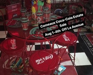 Rare Metal Coca-Cola Parlor Set with Table and Four Chairs
    Custom Made Glass was Added to Protect Top!  Never Used!!!