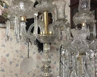 Large Crystal Candleabra with (5) Globes with 25 Crystals