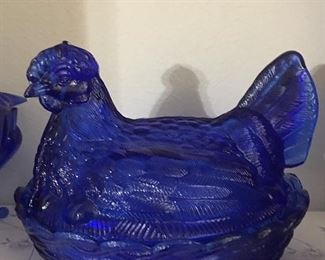 Rare Cobalt Blue Hen On Nest Candy Dish