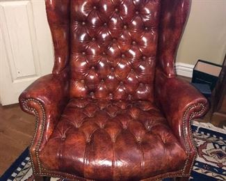 Fantastic tufted leather wing chair!  