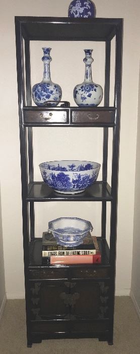 Nice  Chinese hardwood cabinet with Blue and white pottery, Asian and Delft