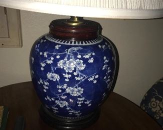 Pair of blue and white ginger jar lamps 