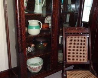 Oak Glass Door Bookcase, Caned Rocker