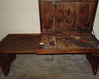 Primitive Cobblers Bench With Tools