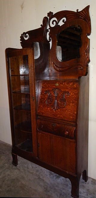 Oak Curved Glass Side By Side Secretary